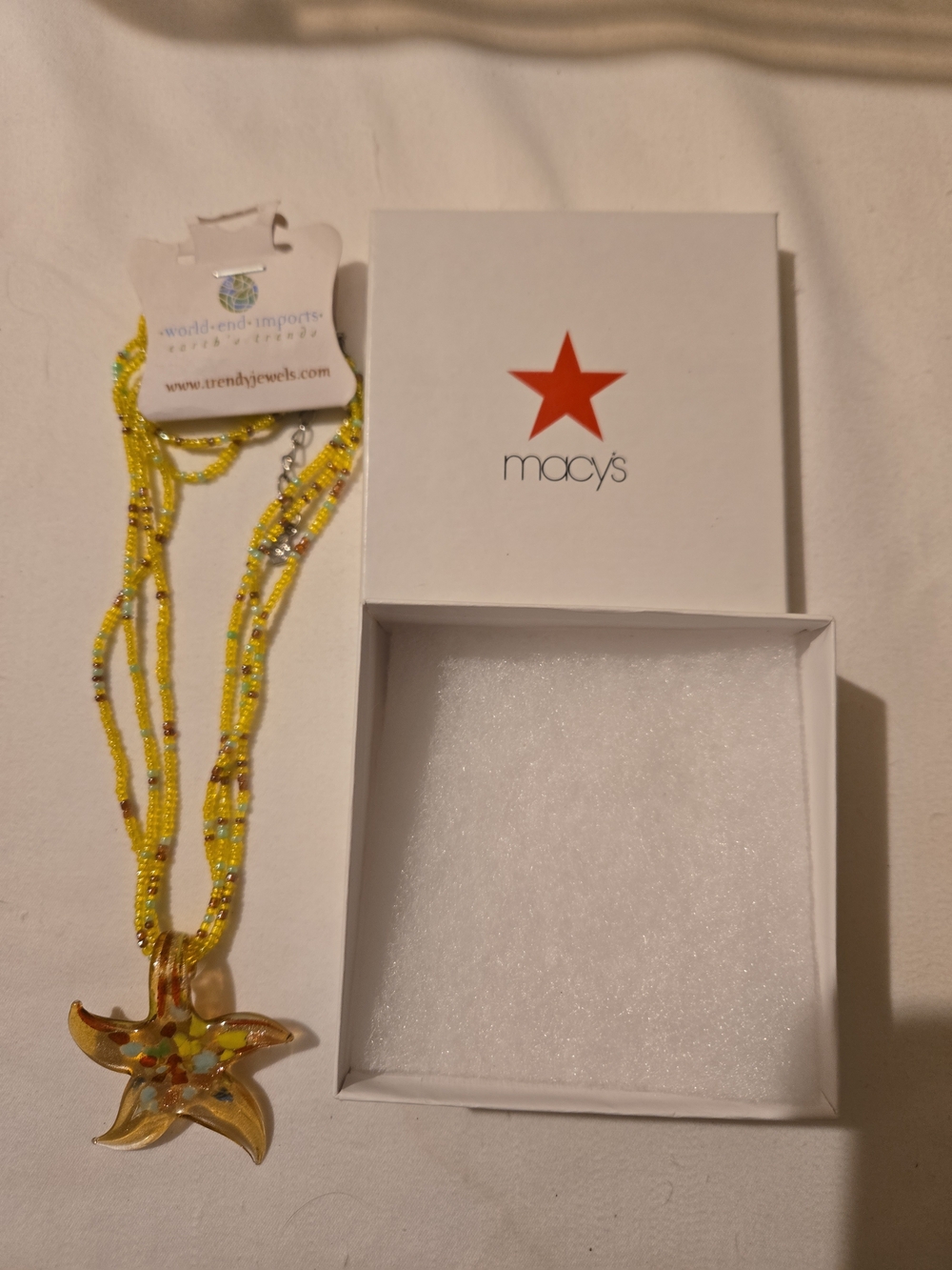 Macy's Yellow Beaded Multi-Strand Necklace with Starfish Pendant
